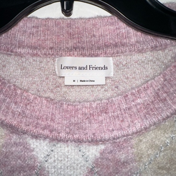 Lovers & Friends CASEY LUREX ARGYLE SWEATER sz S#H2 - Picture 4 of 6